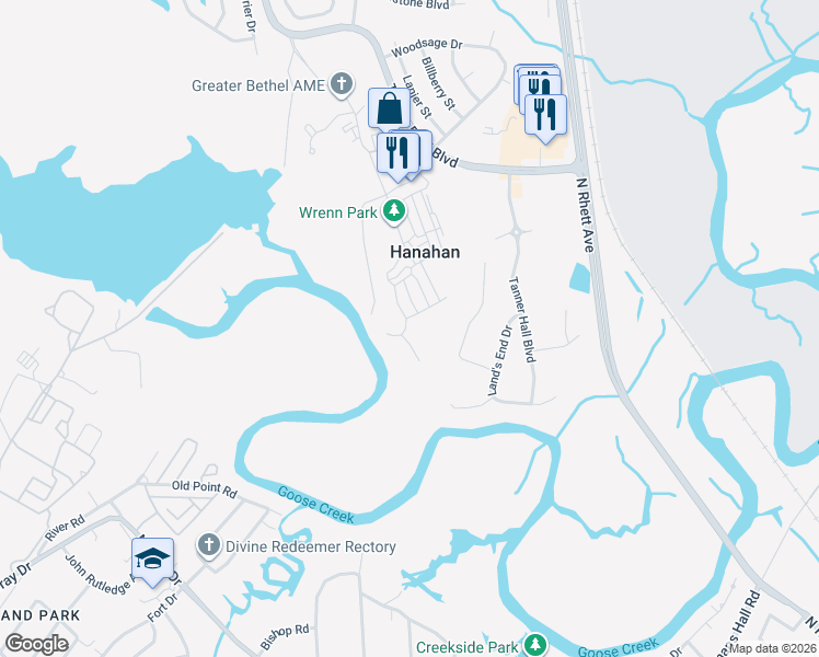 map of restaurants, bars, coffee shops, grocery stores, and more near 3025 Evening Tide Drive in Hanahan