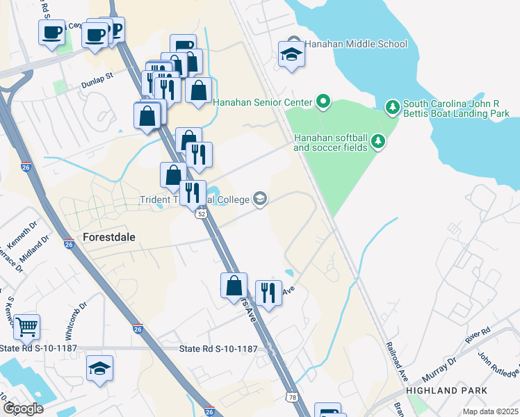 map of restaurants, bars, coffee shops, grocery stores, and more near 7000 Rivers Avenue in North Charleston