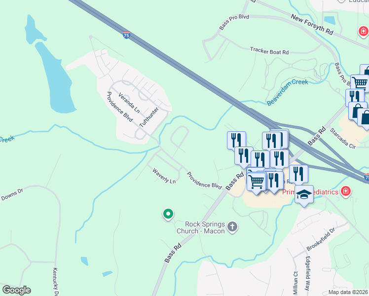 map of restaurants, bars, coffee shops, grocery stores, and more near 319 Carillon Court in Macon