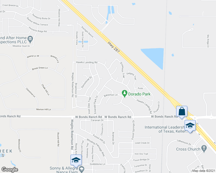 map of restaurants, bars, coffee shops, grocery stores, and more near 10862 Calderwood Lane in Haslet