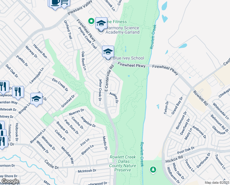 map of restaurants, bars, coffee shops, grocery stores, and more near 1701 Hollow Creek Ct in Garland