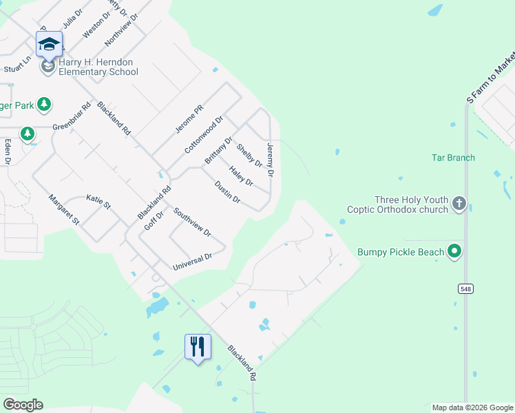 map of restaurants, bars, coffee shops, grocery stores, and more near 119 Dustin Drive in Royse City