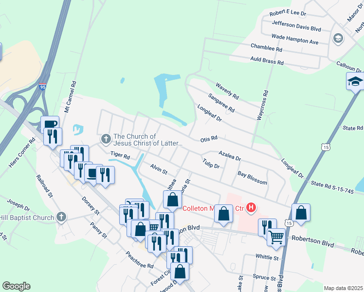map of restaurants, bars, coffee shops, grocery stores, and more near 604 Azalea Drive in Walterboro
