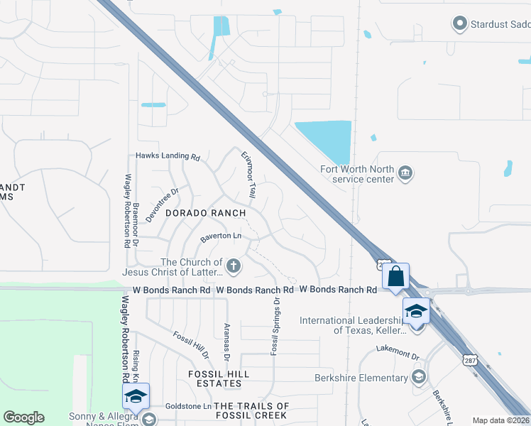 map of restaurants, bars, coffee shops, grocery stores, and more near 10924 Hawks Landing Road in Haslet