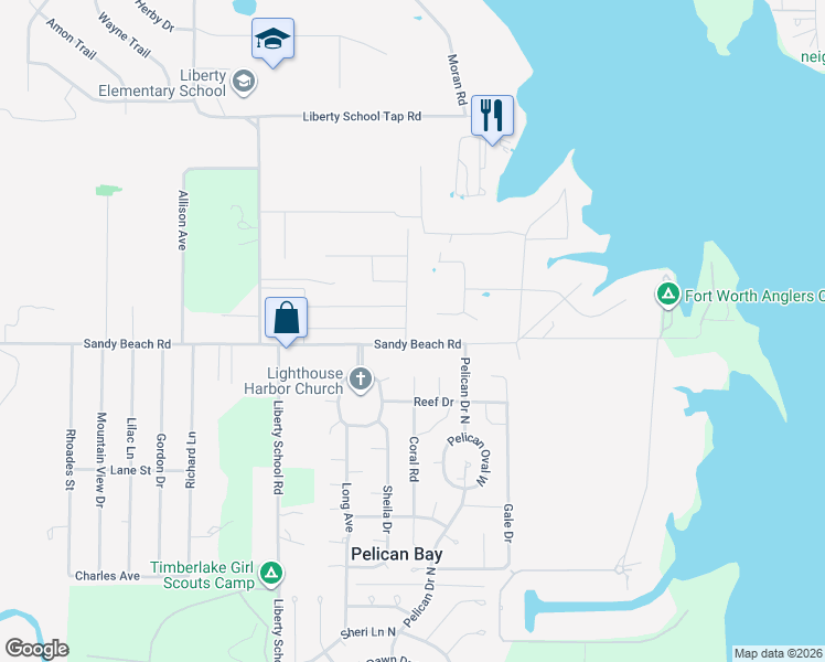 map of restaurants, bars, coffee shops, grocery stores, and more near 1500 Sandy Beach Road in Azle