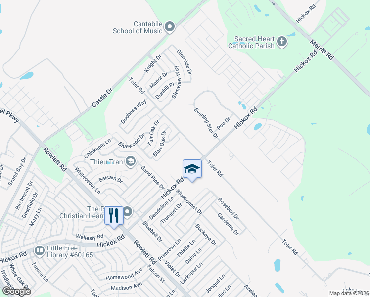 map of restaurants, bars, coffee shops, grocery stores, and more near 2906 Toler Road in Rowlett