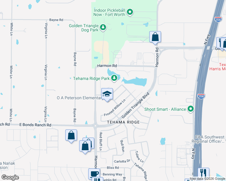map of restaurants, bars, coffee shops, grocery stores, and more near 2112 Ravens Nest Drive in Fort Worth