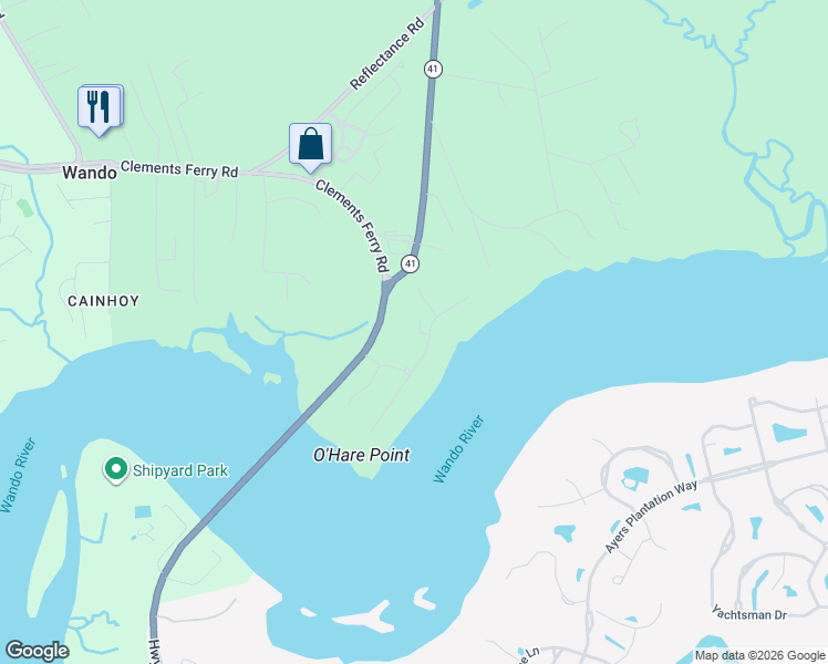 map of restaurants, bars, coffee shops, grocery stores, and more near 546 Riverbend Trail in Charleston