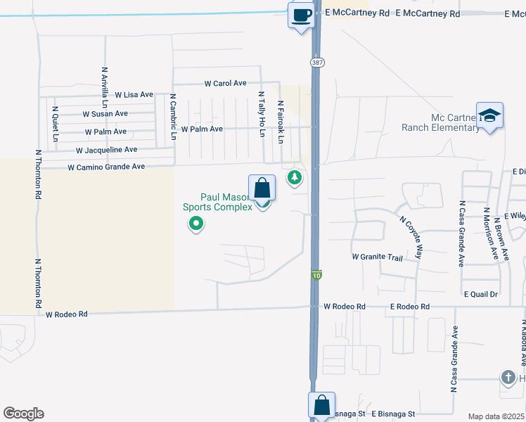 map of restaurants, bars, coffee shops, grocery stores, and more near 2525 North Pinal Avenue in Casa Grande