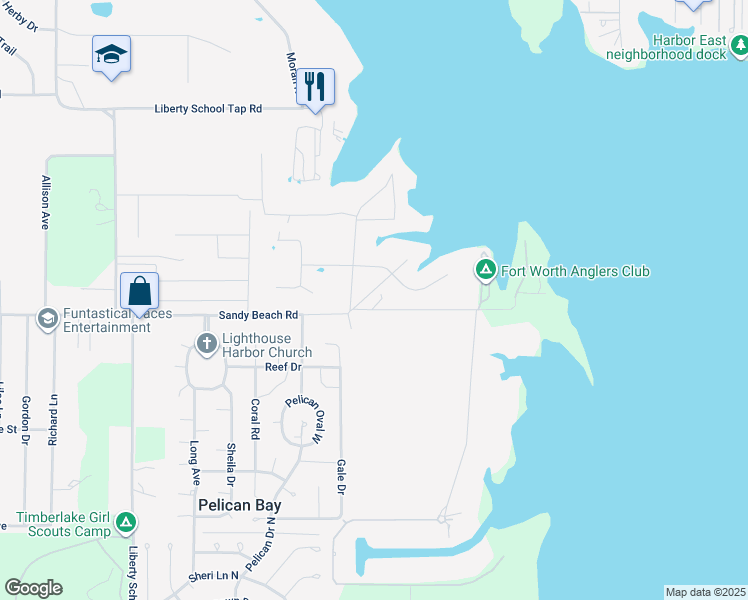 map of restaurants, bars, coffee shops, grocery stores, and more near 6804 Sandy Beach Road in Azle