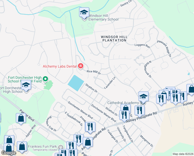 map of restaurants, bars, coffee shops, grocery stores, and more near 4217 Lavender Lane in North Charleston