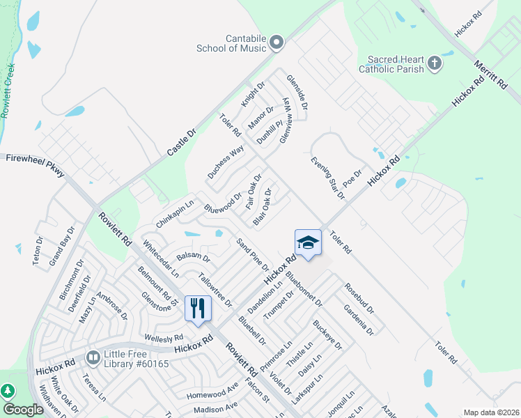 map of restaurants, bars, coffee shops, grocery stores, and more near 3013 Blair Oak Drive in Rowlett
