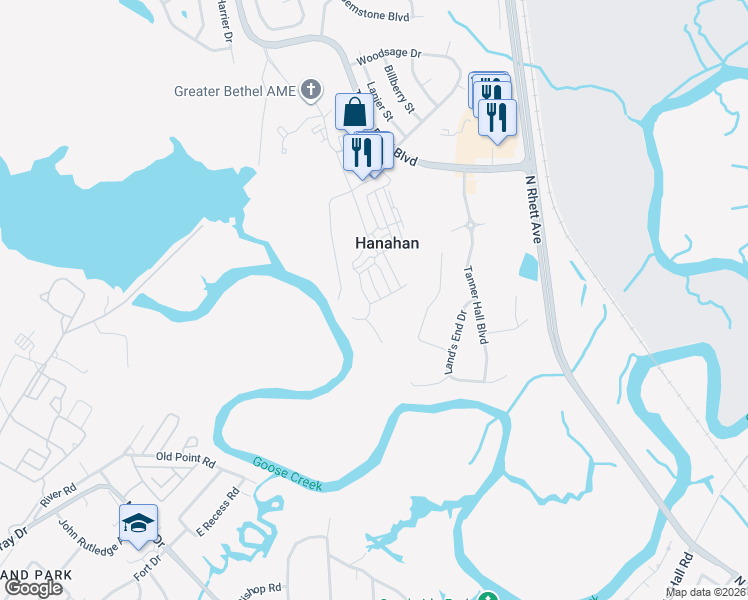 map of restaurants, bars, coffee shops, grocery stores, and more near 3025 Evening Tide Drive in Hanahan