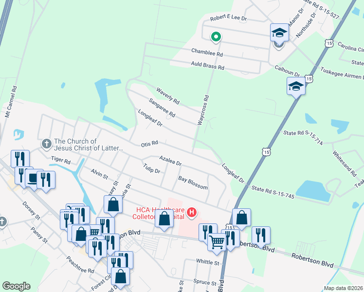 map of restaurants, bars, coffee shops, grocery stores, and more near 188 Otis Road in Walterboro