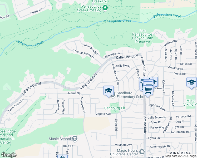 map of restaurants, bars, coffee shops, grocery stores, and more near 8022 Santa Arminta Avenue in San Diego