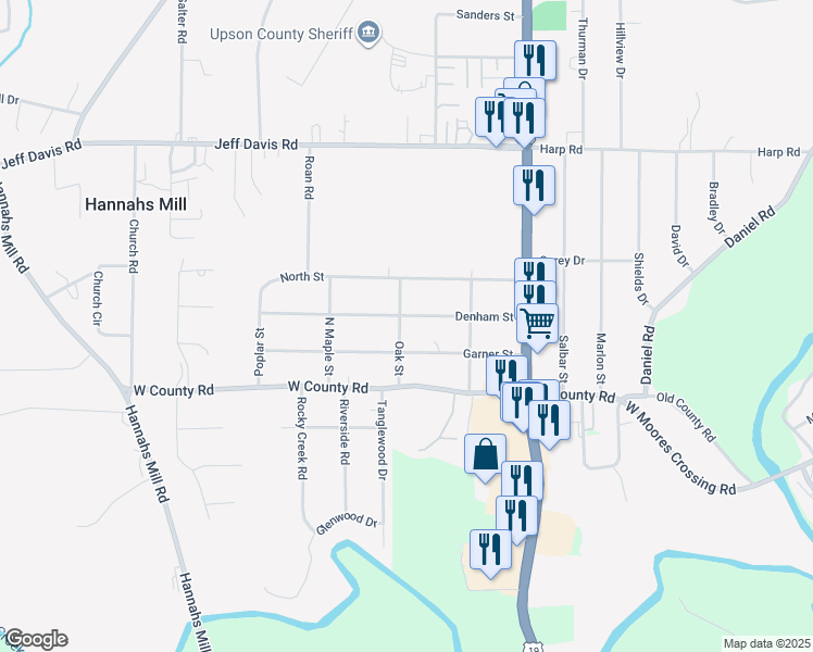 map of restaurants, bars, coffee shops, grocery stores, and more near 301 Oak Street in Thomaston