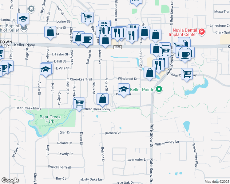map of restaurants, bars, coffee shops, grocery stores, and more near 650 Clover Lane in Keller