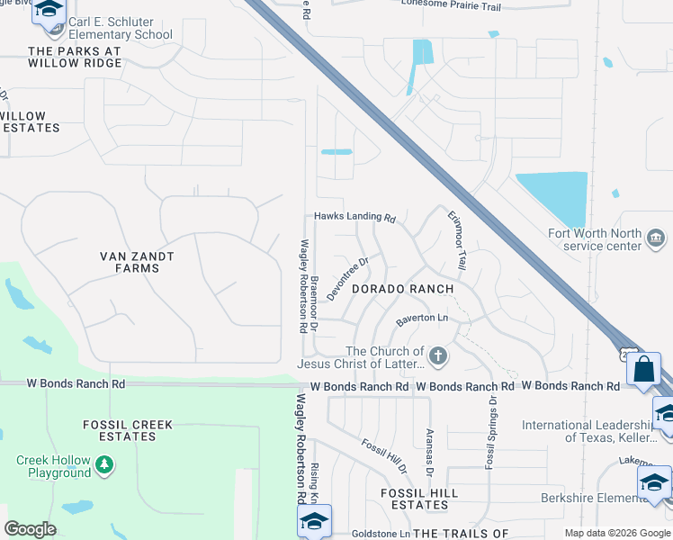 map of restaurants, bars, coffee shops, grocery stores, and more near 10908 Rising Mist Court in Haslet