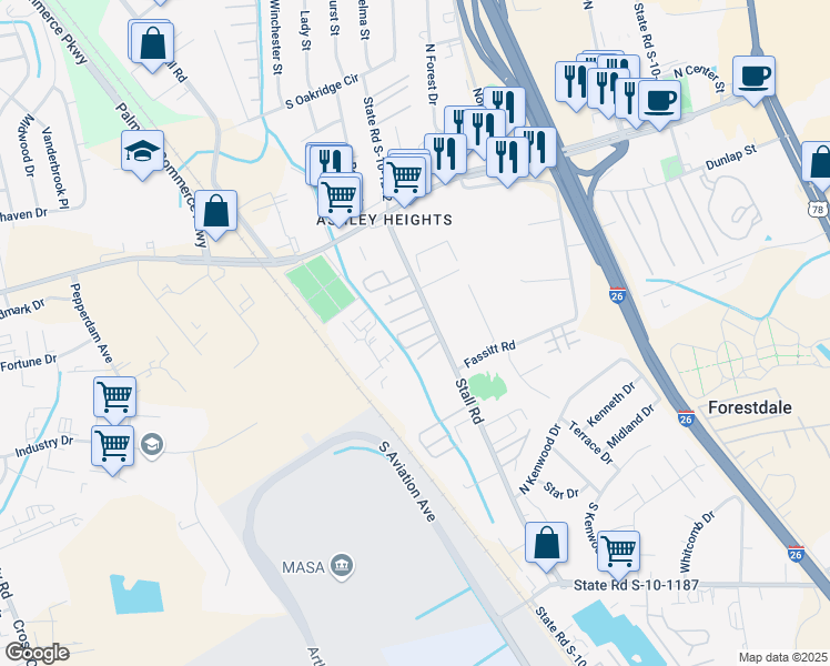 map of restaurants, bars, coffee shops, grocery stores, and more near 7249 Stall Road in North Charleston