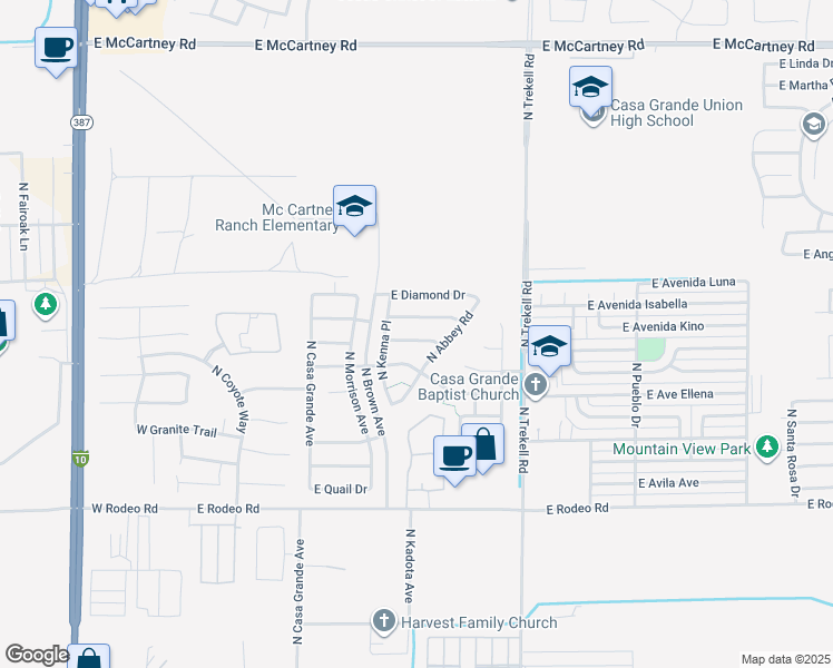 map of restaurants, bars, coffee shops, grocery stores, and more near 683 East Emerald Drive in Casa Grande