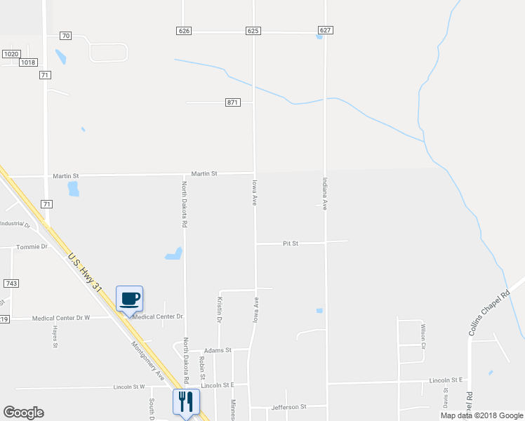 map of restaurants, bars, coffee shops, grocery stores, and more near 1046 Iowa Avenue in Thorsby
