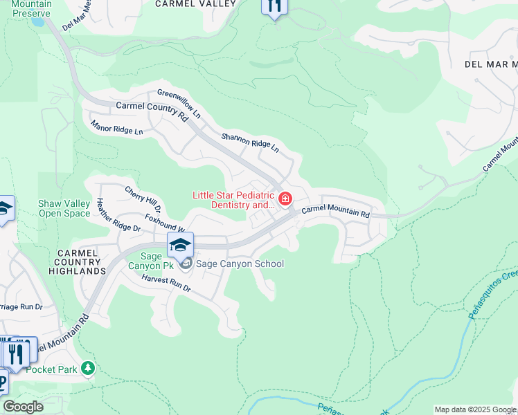 map of restaurants, bars, coffee shops, grocery stores, and more near 27 Canyon Grove Trail in San Diego