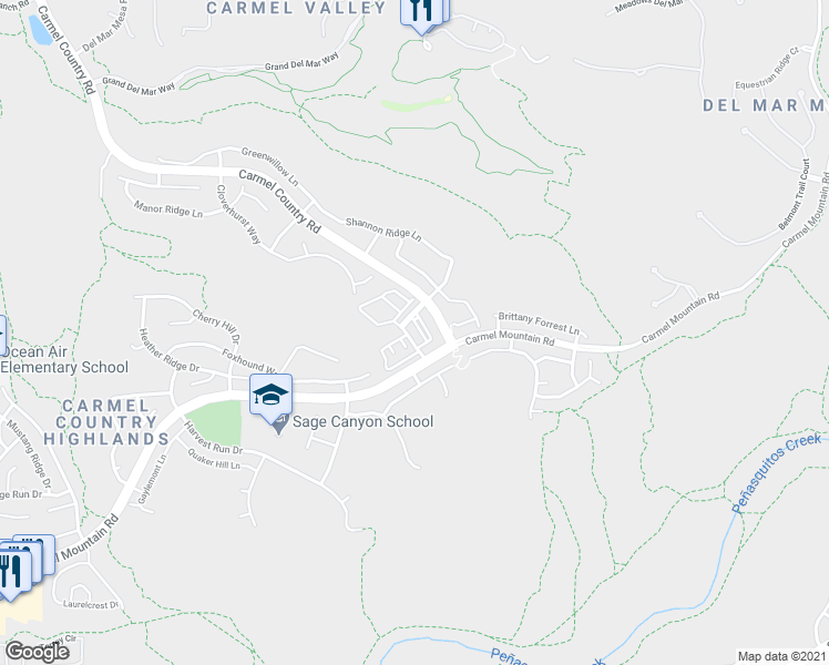 map of restaurants, bars, coffee shops, grocery stores, and more near 5535 Corum Court in San Diego