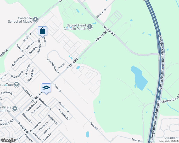 map of restaurants, bars, coffee shops, grocery stores, and more near 3821 Margo Mews in Rowlett
