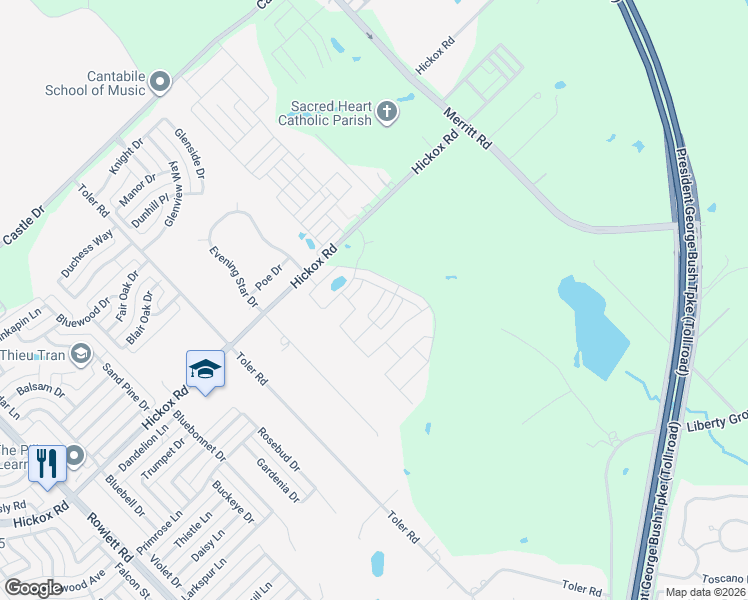 map of restaurants, bars, coffee shops, grocery stores, and more near 3821 Margo Mews in Rowlett