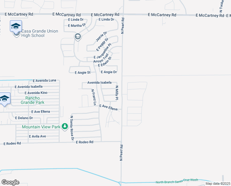 map of restaurants, bars, coffee shops, grocery stores, and more near 2556 North Milly Place in Casa Grande