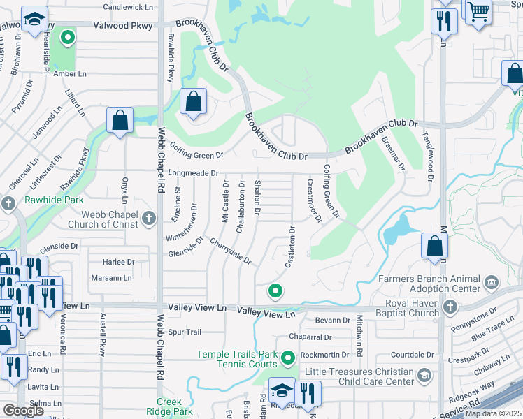 map of restaurants, bars, coffee shops, grocery stores, and more near 3306 Portlock Drive in Farmers Branch