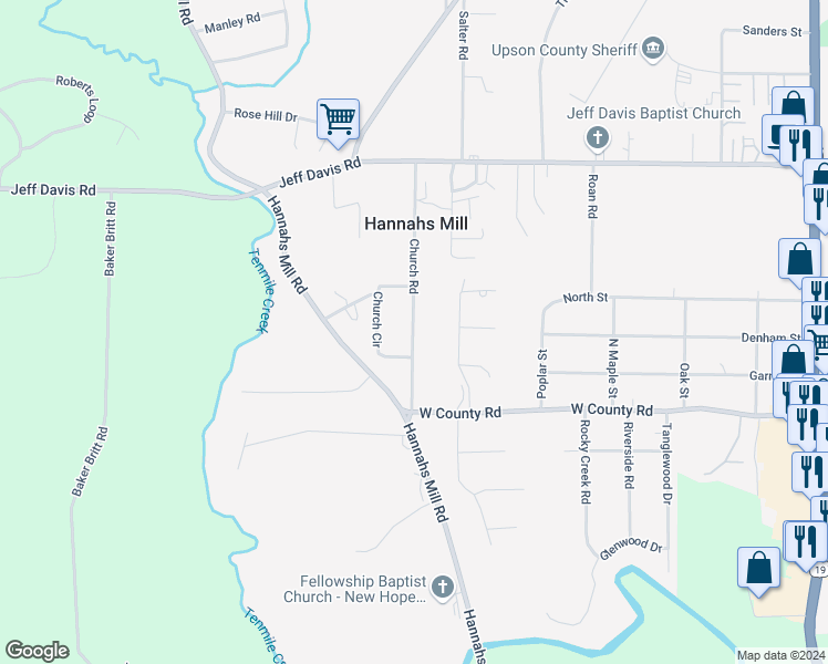 map of restaurants, bars, coffee shops, grocery stores, and more near 132 Church Road in Thomaston