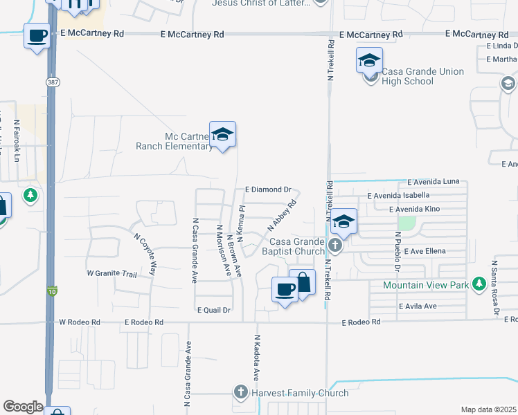 map of restaurants, bars, coffee shops, grocery stores, and more near 683 East Emerald Drive in Casa Grande
