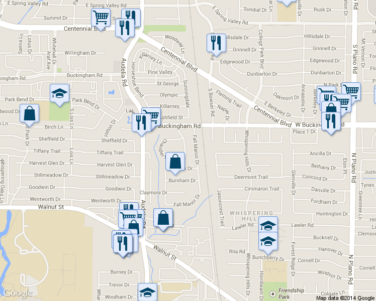 map of restaurants, bars, coffee shops, grocery stores, and more near 13218 Carthage Ln in Dallas