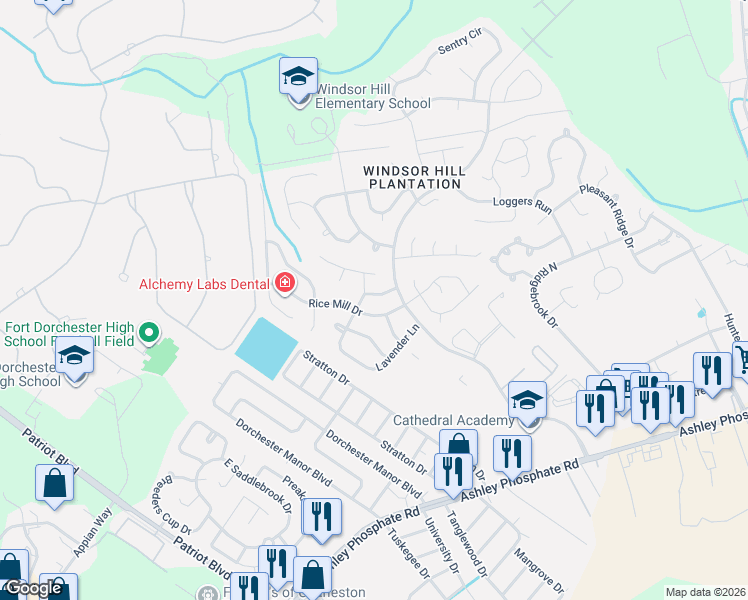 map of restaurants, bars, coffee shops, grocery stores, and more near 3102 Aspen Woods Lane in North Charleston