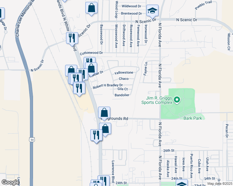map of restaurants, bars, coffee shops, grocery stores, and more near 329 Bandolier in Alamogordo