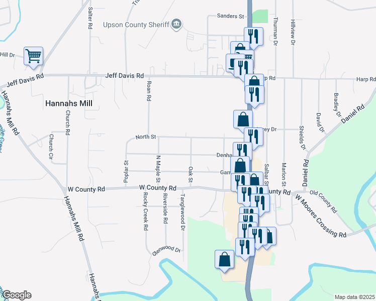 map of restaurants, bars, coffee shops, grocery stores, and more near 301 Oak Street in Thomaston