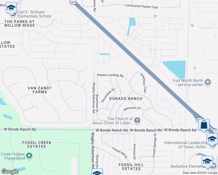 map of restaurants, bars, coffee shops, grocery stores, and more near 10908 Rising Mist Court in Haslet
