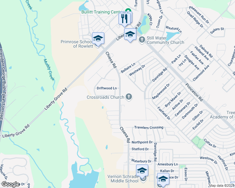 map of restaurants, bars, coffee shops, grocery stores, and more near 7902 Valleyview Drive in Rowlett