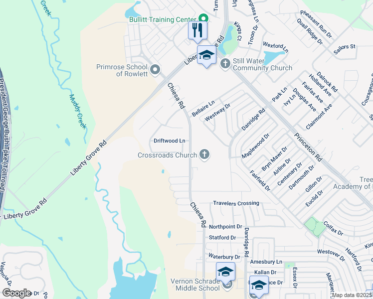 map of restaurants, bars, coffee shops, grocery stores, and more near 7902 Valleyview Drive in Rowlett