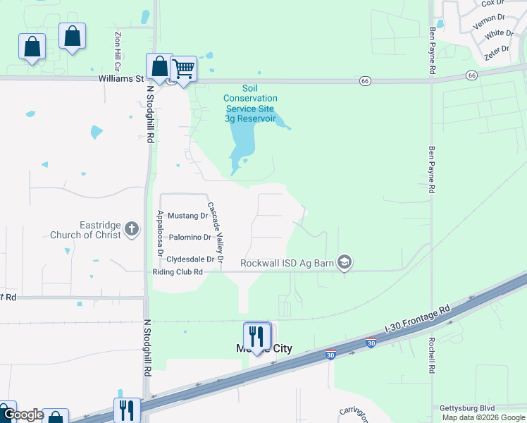map of restaurants, bars, coffee shops, grocery stores, and more near 209 Saddle Drive in Rockwall