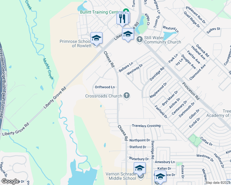 map of restaurants, bars, coffee shops, grocery stores, and more near 7902 Valleyview Drive in Rowlett
