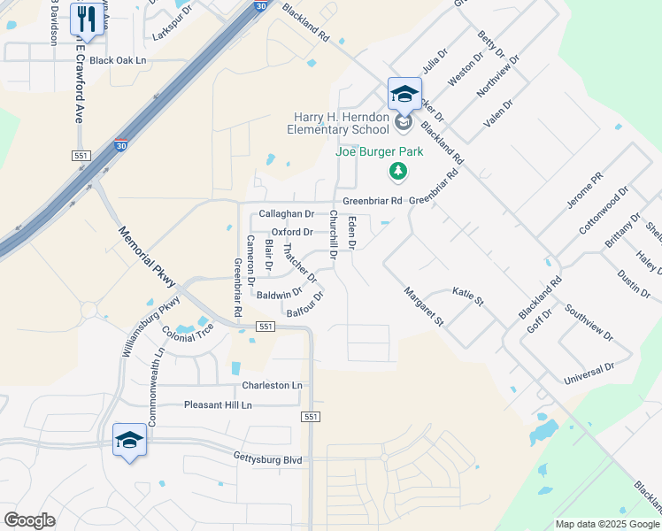map of restaurants, bars, coffee shops, grocery stores, and more near 213 Churchill Drive in Fate
