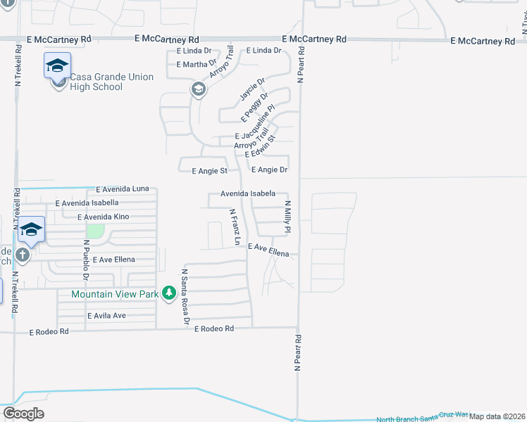 map of restaurants, bars, coffee shops, grocery stores, and more near 1441 East Avenida Kino in Casa Grande