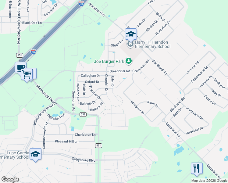 map of restaurants, bars, coffee shops, grocery stores, and more near 315 Eden Drive in Fate