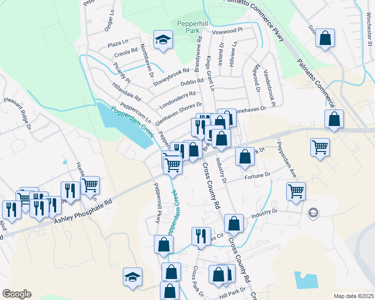 map of restaurants, bars, coffee shops, grocery stores, and more near 3378 Ashley Phosphate Road in North Charleston