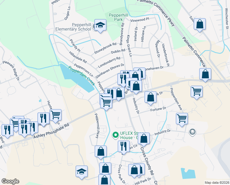 map of restaurants, bars, coffee shops, grocery stores, and more near 3378 Ashley Phosphate Road in North Charleston