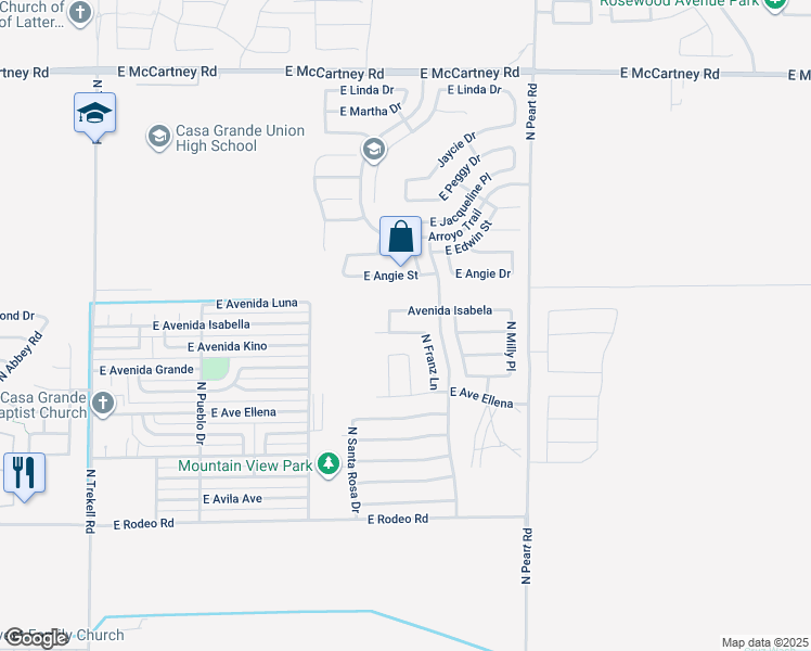 map of restaurants, bars, coffee shops, grocery stores, and more near 1351 East Avenida Kino in Casa Grande