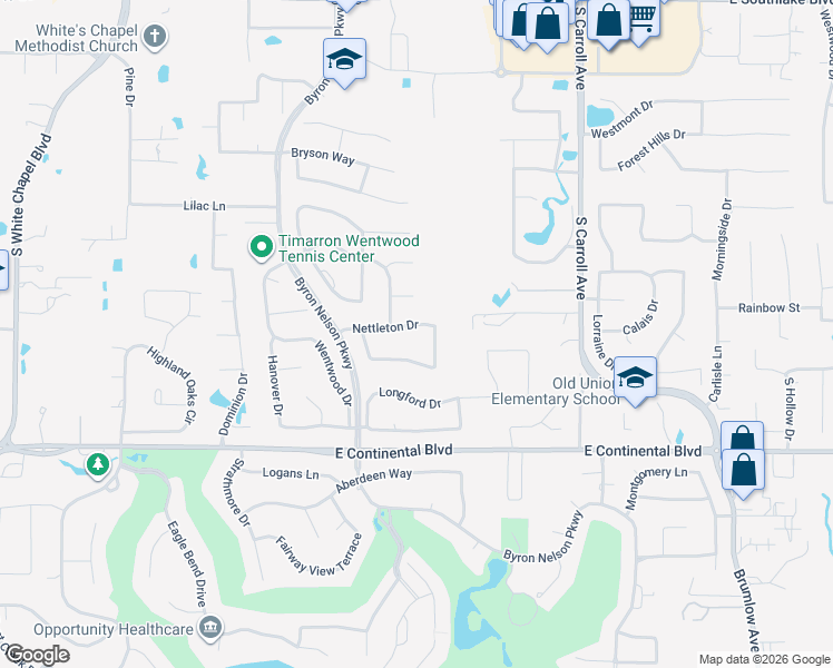 map of restaurants, bars, coffee shops, grocery stores, and more near 901 Nettleton Court in Grapevine