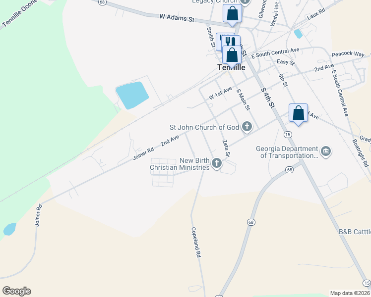 map of restaurants, bars, coffee shops, grocery stores, and more near 332 Burdett Street in Tennille